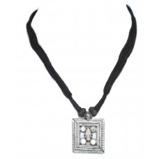 Antique Necklace Silver Traditional Tribal Hand Engraved Black Thread Unisex D85